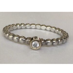 Genuine Pandora Silver & 14K Gold Evening Star Ring 0.03ct Diamond 💕 Size 56